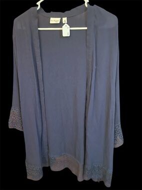Kim Rogers Navy Open-Front Cardigan with Crochet Hem Size 3x